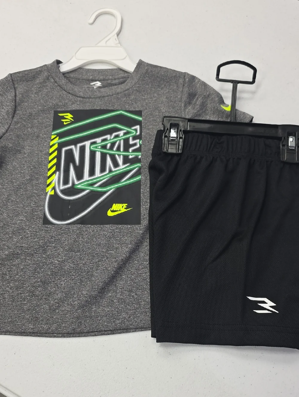 Nike Boys Gray and Black Athletic Tee & Shorts Set - Neon Accent - Picture 1 of 1